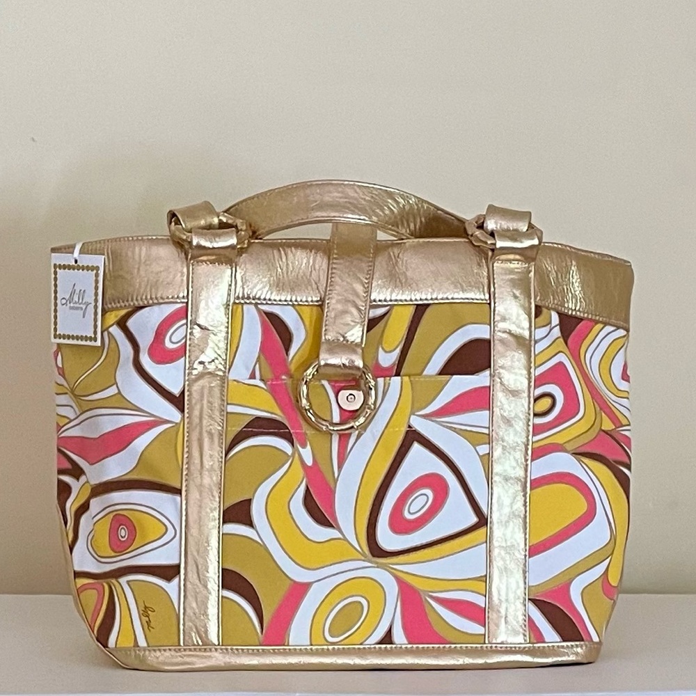 Glamorous Milly of New York Tote Bag Milly Cabana Gold Leather Bamboo Links New